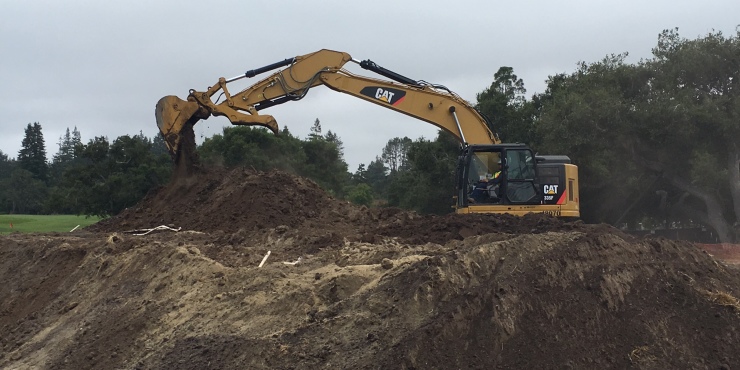 Moving dirt for 500,000-gallon water tank at Pasatiempo Golf Club